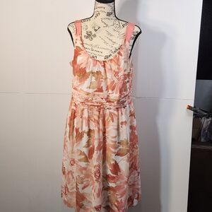 LOFT Floral Midi Dress in Pink and Cream